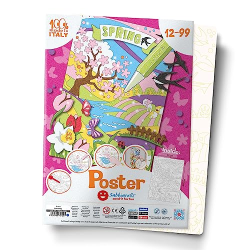 Sabbiarelli Sand-it for Fun Große Zeichnung Frühling: 1 Maxi-Zeichnung zum Ausmalen mit Sand (Sand Nicht im Lieferumfang enthalten), geeignet für Erwachsene und Kinder von Sabbiarelli