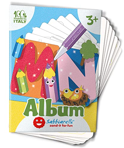 Sabbiarelli Sand-it for Fun - Album Le Simpaletters M-Z: 7 Blatt Aufkleber Alphabet M-Z zum Malen mit Sand (Sand Nicht im Lieferumfang enthalten), geeignet für Kinder ab 3 Jahren von Sabbiarelli