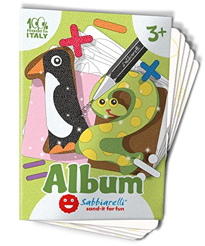 Sabbiarelli Sand-it For Fun - Album Die lustige Nummern: 5 vorgeklebte Papier, zum bemalen mit Sand (Sand nicht enthalten), Sandbilder für Kinder ab 3+ von Sabbiarelli