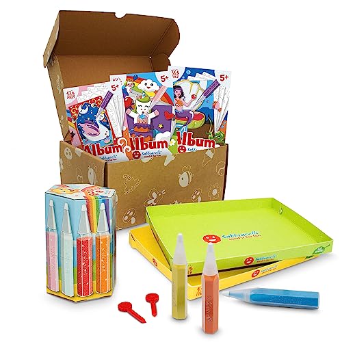 Sabbiarelli Sand-it for Fun - Box Fantastische Welten, Kreatives Bastelset: bastle und bemale mit Sand, Sandbilder für Kinder ab 5+, Geschenkidee zum Geburtstag von Sabbiarelli