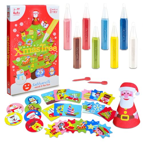 Sabbiarelli Sand-it For Fun Kit Happy Christmas Tree Weihnachtsdekorationen - Kreativ Set Weihnachten: bastle und bemale den Weihnachtsschmuck mit Sand, Sandbilder für Kinder ab 3+, Weihnachtshandwerk von Sabbiarelli