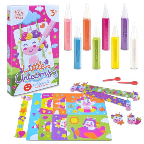 Sabbiarelli Sand-it for Fun Kit Little Unicorns Kleine Einhörner - Kreativ Bastelset: male die Einhörner mit Sandbilder für Kinder ab 3+, Geschenkidee zum Geburtstag von Sabbiarelli