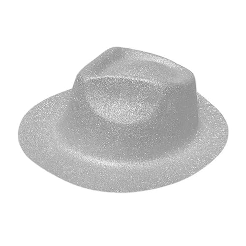 Saddgo Glitzernder Fedora-Hut aus Kunststoff, Unisex, für Erwachsene, glitzernd, Puder, Cowboy-Kappe, Kostüm-Zubehör, Verkleidung von Saddgo