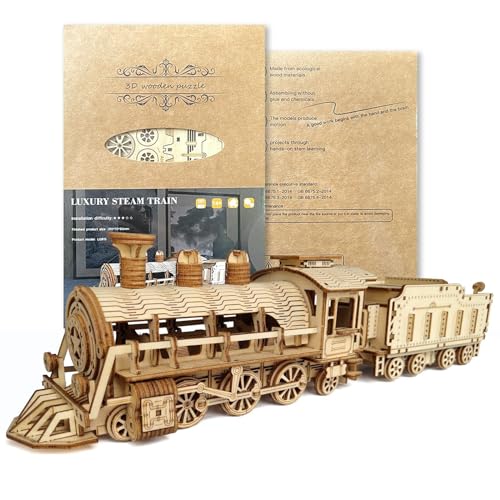 Sadodo Retro 3D Puzzle Dampflokomotive Holz Puzzle Retro-Bahn Holzpuzzle，3D Puzzle Erwachsene Zug Modellbau DIY Modellbausatz Bausatz für Kinder, Jugendliche und Erwachsene Geschenk (Dampfzug) von Sadodo