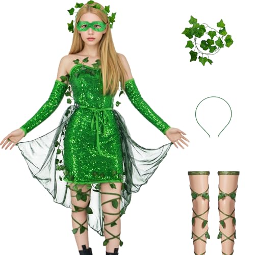 Saephaw Giftkostüm für Damen, Efeu-Pailletten, Minikleid mit Beinwickel, Augenmaske, Handschuhe, Umhang, Efeu, Stirnband, Bösewicht, Halloween, Cosplay, Größe S Saephaw Giftkostüm für Damen, Efeu-Pailletten, Minikleid mit Beinwickel, Augenmaske, Handschuhe, Umhang, Efeu, Stirnband, Bösewicht, Halloween, Cosplay, Größe S von Saephaw
