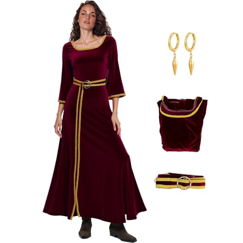 Saephaw Mutter Gothel Kostüm Damen Rot Samt Renaissance Kleid Böse Hexe Halloween Cosplay Outfits mit Ohrringen Gürtel L Saephaw Mutter Gothel Kostüm Damen Rot Samt Renaissance Kleid Böse Hexe Halloween Cosplay Outfits mit Ohrringen Gürtel L von Saephaw