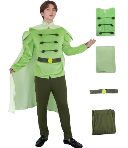 Saephaw Prinz-Kostüm für Herren, Frosch, Naveen-Kostüm, Erwachsenenkostüm, Oberteil, Hose, Umhang, Gürtel, Set für Halloween, Fasching, Cosplay, Outfits, Grün , XXL Saephaw Prinz-Kostüm für Herren, Frosch, Naveen-Kostüm, Erwachsenenkostüm, Oberteil, Hose, Umhang, Gürtel, Set für Halloween, Fasching, Cosplay, Outfits, Grün , XXL von Saephaw