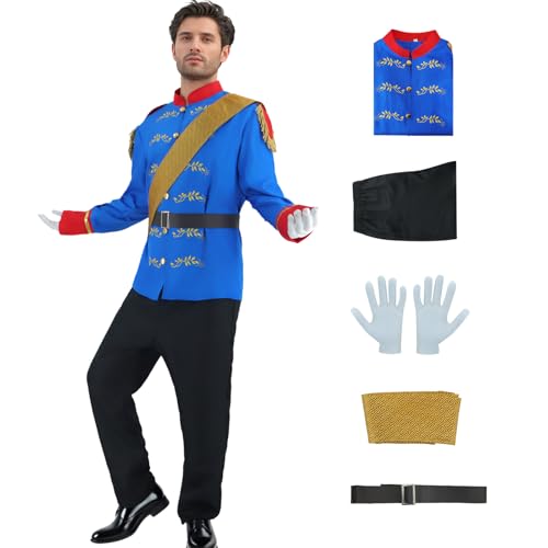 Saephaw Prinz-Kostüm für Herren, königlicher Prinz, Märchenbuch, Kostüm, Jacke, Hose, Set, Halloween, Märchen, Cosplay, Outfits, Größe XXL Saephaw Prinz-Kostüm für Herren, königlicher Prinz, Märchenbuch, Kostüm, Jacke, Hose, Set, Halloween, Märchen, Cosplay, Outfits, Größe XXL von Saephaw