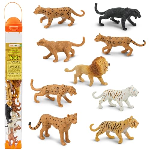 Safari Ltd. Große Raubkatzen Toob 694604- 9x handbemalte Sammelfiguren in Tube- Löwe, Tiger , Weißer Tiger , Jaguar, Schwarzer Panther , Berglöwe, Gepard, Leopard und Ozelot von Safari Ltd.