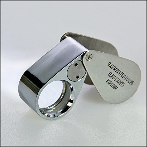 SAFE 9549 Metall Einschlaglupe Lupe Kristall-Linse 21 mm mit 10 facher Vergrößerung Triplet + LED + Etui + Batterien von SAFE