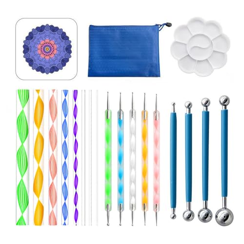 SagaSave Mandala Art Dotting Tools, 19 Pcs Mandala Ball Stylus Dotting Tools with Paint Tray, Different Size Painting Tools for DIY Stone Drawing Drafting Art von SagaSave