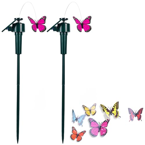 Schmetterling, 2 Stück Schmetterlings-Garten, solarbetrieben, flatternde Schmetterlinge für Garten, Hof, Pflanzen, Blumen, Terrasse, Landschaft, Dekoration (zufällige Farbe) von SagaSave