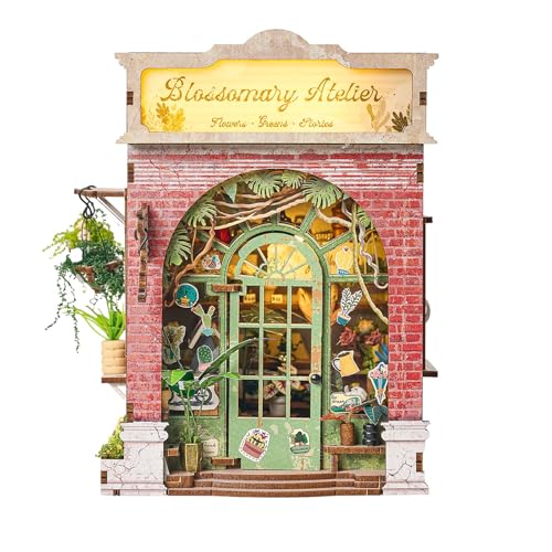Sagiterra DIY-Miniatur-Puppenhaus-Bausatz, Bücherregal-Bausatz, 3D-Holzregal-Dekoration für Familie und Freunde, Bücherregal-Dekoration für Halloween/Weihnachten (Red Atelier) von Sagiterra