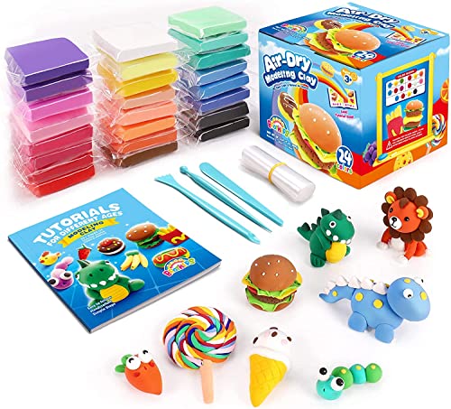 Sago Brothers Lufttrockener Ton, Modelliermasse in 24 Farben, mit 3 Tonwerkzeugen und Projektbroschüre, kreativer ultraweicher, Kunst- und Bastelsets für Kinder, Jungen, Mädchen, Spielzeug Sago Brothers Lufttrockener Ton, Modelliermasse in 24 Farben, mit 3 Tonwerkzeugen und Projektbroschüre, kreativer ultraweicher, Kunst- und Bastelsets für Kinder, Jungen, Mädchen, Spielzeug von Sago Brothers