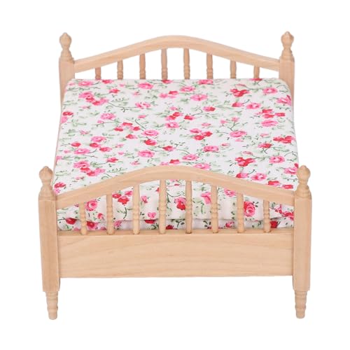 1/12 Miniatur-Puppenhausbett, Elegante Miniatur-Bettmöbel, Dekoratives Puppenhaus-Bett aus Holz, Blumenmöbel, Miniatur-Bettzubehör 1/12 Miniatur-Puppenhausbett, Elegante Miniatur-Bettmöbel, Dekoratives Puppenhaus-Bett aus Holz, Blumenmöbel, Miniatur-Bettzubehör von Sahgsa