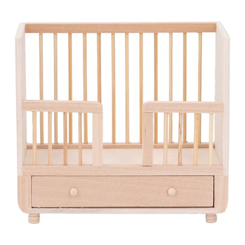 1:12 Holzpuppenbett, Stubenwagen, Babypuppenbett, Kinderbettspielzeug, Holzpuppenbett mit Stauraum Darunter, Simuliertes Kinderbett, Miniatur-Puppenhausmöbel, Bett für Schlafzimmer von Sahgsa