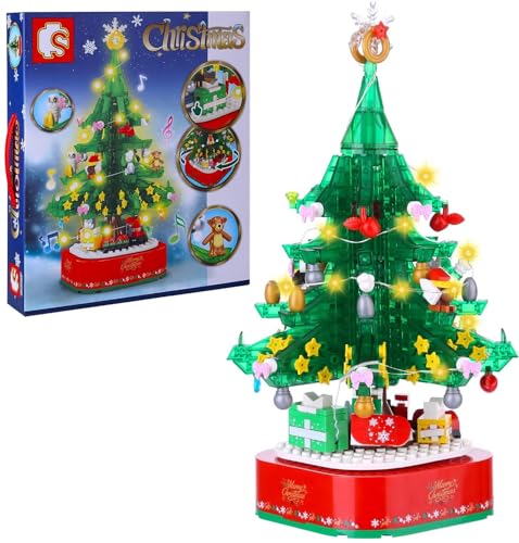Weihnachten Modellbausatz Spieluhr Set, 506 Teile Rotierend Musikbox mit Weihnachtsbaum, Weihnachten Haus Bausatz Spielzeug Kompatibel mit Lego Creator (601097) von SaiKer