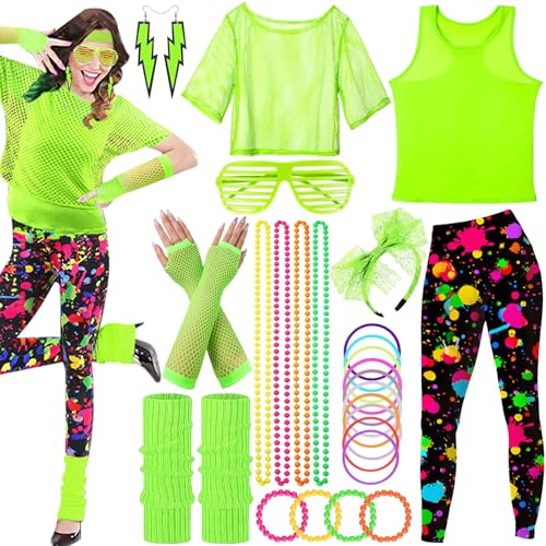 SaiXuan 26 Pcs 80er Jahre Neon Kleidung Damen Set, Netzshirt, Fluoreszierende Westen, Stirnband, Ohrringe, Halskette, Netzhandschuhe, für 80er Jahre Outfit Damen, Mottopartys, Bühnenshows SaiXuan 26 Pcs 80er Jahre Neon Kleidung Damen Set, Netzshirt, Fluoreszierende Westen, Stirnband, Ohrringe, Halskette, Netzhandschuhe, für 80er Jahre Outfit Damen, Mottopartys, Bühnenshows von SaiXuan