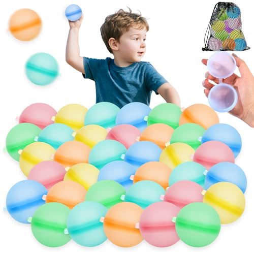 SaiXuan Wiederverwendbare Wasserballons 36 PCS, Selbstschließende Silikon Wasserbomben in 6 Farben, Wasserbälle Wiederverwendbar für Kinder & Erwachsene, Wasserspielzeug für Sommer, Garten & Pool von SaiXuan