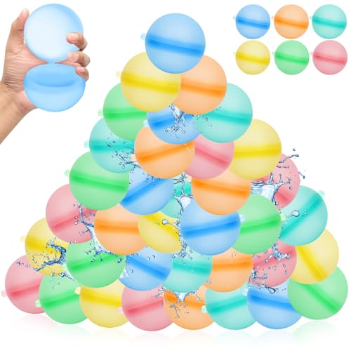 SaiXuan Wasserbomben Wiederverwendbar 36 PCS, Silikon Wasserballon mit Klickverschluss in 6 Farben, Weiche Wasserbälle für Kinder & Erwachsene, Sommer Outdoor Spielzeug für Garten, Pool & Strand von SaiXuan