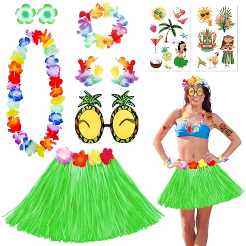10-teiliges hawaiianisches Leis-Hula-Kostüm-Set, Hawaii-Gras-Kostüm-Set mit Grasrock, Halskette, Stirnband, Armbänder, Brille, Haarnadel, Tattoo-Aufkleber für Kinder, Erwachsene, Frauen, Sommer, 10-teiliges hawaiianisches Leis-Hula-Kostüm-Set, Hawaii-Gras-Kostüm-Set mit Grasrock, Halskette, Stirnband, Armbänder, Brille, Haarnadel, Tattoo-Aufkleber für Kinder, Erwachsene, Frauen, Sommer, von Saier tbo