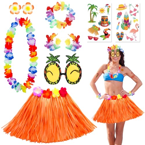 10-teiliges hawaiianisches Leis-Hula-Kostüm-Set, Hawaii-Gras-Kostüm-Set mit Grasrock, Halskette, Stirnband, Armbänder, Brille, Haarnadel, Tattoo-Aufkleber für Kinder, Erwachsene, Frauen, Sommer, 10-teiliges hawaiianisches Leis-Hula-Kostüm-Set, Hawaii-Gras-Kostüm-Set mit Grasrock, Halskette, Stirnband, Armbänder, Brille, Haarnadel, Tattoo-Aufkleber für Kinder, Erwachsene, Frauen, Sommer, von Saier tbo