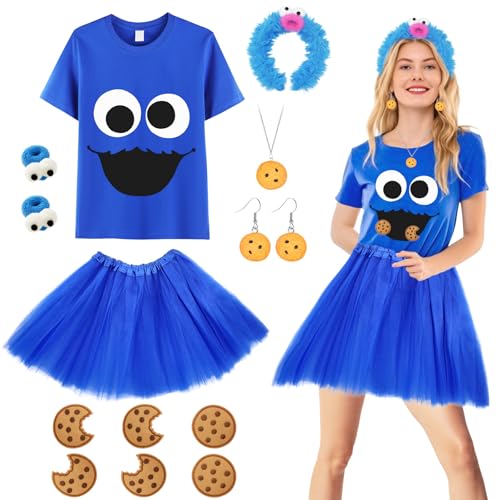 13 Stück Krümelmonster Kostüm für Damen, Kekse Monster Kostüm Set mit Monster T-Shirt Tüllrock Haarreif Cookie Halskette Ohrringe Kekse Aufkleber für Erwachsene Kinder Halloween Karneval Cosplay (L) 13 Stück Krümelmonster Kostüm für Damen, Kekse Monster Kostüm Set mit Monster T-Shirt Tüllrock Haarreif Cookie Halskette Ohrringe Kekse Aufkleber für Erwachsene Kinder Halloween Karneval Cosplay (L) von Saier tbo