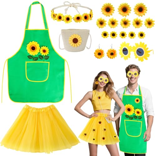 19 Stück Sonnenblumen Kostüm für Damen Herren, Gärtner Kostüm Set mit Tutu Rock Gärtnerschürze Umhängetasche Stirnband Brille Ohrringe Accessoires für Fasching Cosplay Mottoparty 19 Stück Sonnenblumen Kostüm für Damen Herren, Gärtner Kostüm Set mit Tutu Rock Gärtnerschürze Umhängetasche Stirnband Brille Ohrringe Accessoires für Fasching Cosplay Mottoparty von Saier tbo