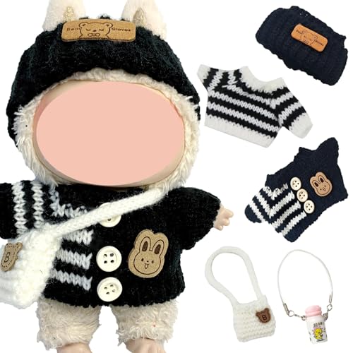 2PCS Bekleidung für 17cm Labubu Plüsch mit rosa Flaschen-Overall + weiße Bärenwollmütze + rosa Kamera + Haarschmuck mit Schleife + Overall im Chanel-Stil für Bekleidung DIY Kinder Geschenke (Schwarz) 2PCS Bekleidung für 17cm Labubu Plüsch mit rosa Flaschen-Overall + weiße Bärenwollmütze + rosa Kamera + Haarschmuck mit Schleife + Overall im Chanel-Stil für Bekleidung DIY Kinder Geschenke (Schwarz) von Saier tbo