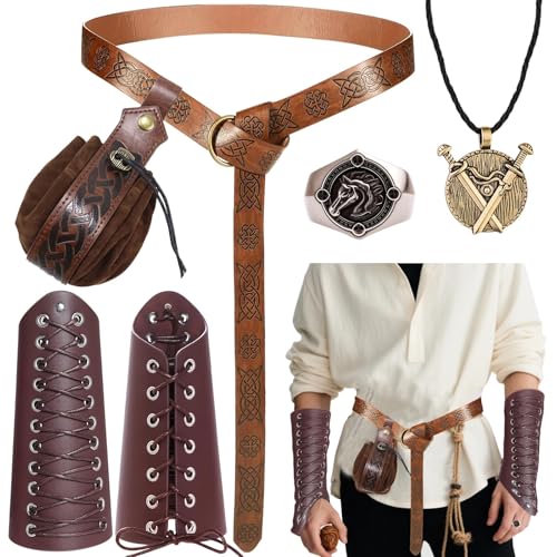 5 Stück Mittelalter Kleidung für Damen Herren, Mittelalterliche ZubehöR Set mit Gürtel Gürteltasche Handgelenkschutz Halsketten Ringe Halloween Nekromanten Anzug Für Cosplay Wikinger Piraten 5 Stück Mittelalter Kleidung für Damen Herren, Mittelalterliche ZubehöR Set mit Gürtel Gürteltasche Handgelenkschutz Halsketten Ringe Halloween Nekromanten Anzug Für Cosplay Wikinger Piraten von Saier tbo