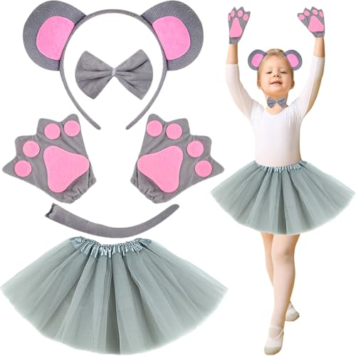 5-teiliges graues Maus-Kostüm-Set, niedliche Maus, Cosplay, Verkleidung mit Stirnband, Fliege, Handschuhen, Tutu, Rock, Schwanz, Tier, Cosplay, Verkleiden für Kinder, Jungen, Mädchen, Karneval, 5-teiliges graues Maus-Kostüm-Set, niedliche Maus, Cosplay, Verkleidung mit Stirnband, Fliege, Handschuhen, Tutu, Rock, Schwanz, Tier, Cosplay, Verkleiden für Kinder, Jungen, Mädchen, Karneval, von Saier tbo