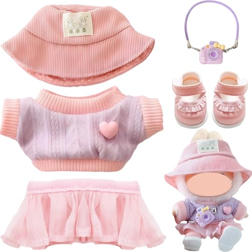 5 Stück Puppenkleidung für Labubu, 17cm Plüsch Puppen Zubehör mit Hut Kleidung Rock Schuhen Kamera für Jungen Mädchen Geschenke (Ohne Puppe) von Saier tbo
