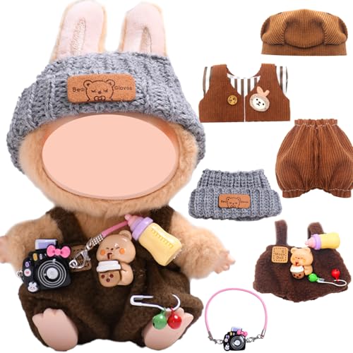 7 Stück Kleidung und Zubehör für 17 cm große Puppen, inklusive Overall, Weste, Kleidung, Hut, Hose für Mädchen, Kindergeburtstage (ohne Puppe) von Saier tbo