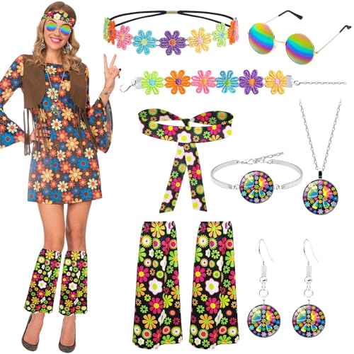 8 Stück Hippie Kostüm Damen Set, 60 er 70er Jahre Hippie Kleidung mit Beinärmel Stirnband Sonnenbrillen Halskette Ohrringe Armbänder Hippy Zubehör für Frauen Karneval Motto Disco Party 8 Stück Hippie Kostüm Damen Set, 60 er 70er Jahre Hippie Kleidung mit Beinärmel Stirnband Sonnenbrillen Halskette Ohrringe Armbänder Hippy Zubehör für Frauen Karneval Motto Disco Party von Saier tbo