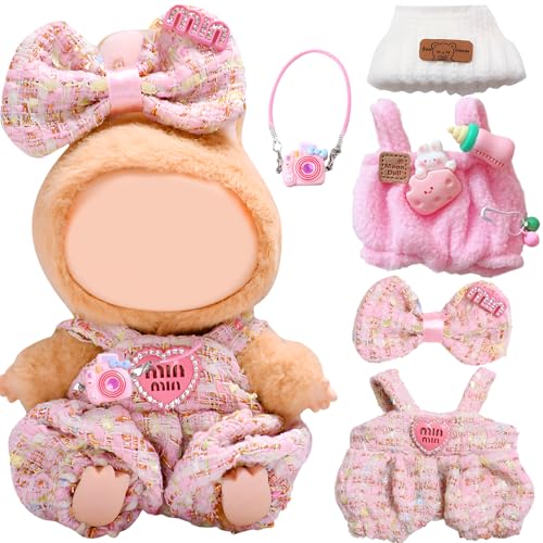 5 Stück Kleidung für Labubu Puppe, 17 cm Puppenkleidung Zubehör mit Rosa Overall Weiße Bärenmütze Miniatur-Kamerarucksack Haarspange mit Schleife für Jungen Mädchen Geschenke (Ohne Puppe) 5 Stück Kleidung für Labubu Puppe, 17 cm Puppenkleidung Zubehör mit Rosa Overall Weiße Bärenmütze Miniatur-Kamerarucksack Haarspange mit Schleife für Jungen Mädchen Geschenke (Ohne Puppe) von Saier tbo