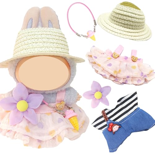 Puppenkleidungszubehör, 17 cm, Premium-Outfit-Set für Puppe mit Hut, Haar-Accessoires, Rock, Eiscreme, Rucksack, gestreifte Kleidung, Overalls für Kinder, Geburtstag, Urlaub, Geschenk, 6 Stück Puppenkleidungszubehör, 17 cm, Premium-Outfit-Set für Puppe mit Hut, Haar-Accessoires, Rock, Eiscreme, Rucksack, gestreifte Kleidung, Overalls für Kinder, Geburtstag, Urlaub, Geschenk, 6 Stück von Saier tbo