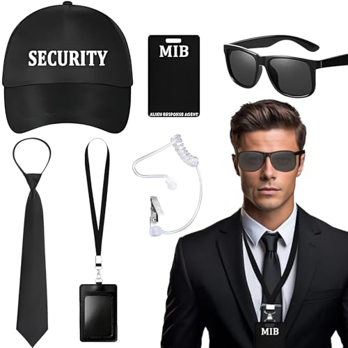 Saier tbo Agent Kostümzubehör-Set für Herren in Schwarz, 6-teilig, mit Hut, Krawatte, Sonnenbrille, Ausweis, Kopfhörer, Ohrmuschel für Damen und Herren, MIB, Cosplay, Mottoparty Saier tbo Agent Kostümzubehör-Set für Herren in Schwarz, 6-teilig, mit Hut, Krawatte, Sonnenbrille, Ausweis, Kopfhörer, Ohrmuschel für Damen und Herren, MIB, Cosplay, Mottoparty von Saier tbo