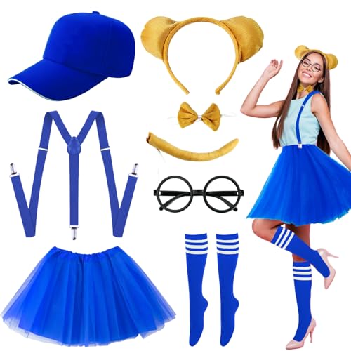 Streifenhörnchen-Kostüm-Set, Weltbuchtag, Maus, Cosplay, Kostüm, inkl. Hut, Stirnband, Fliege, Schwanz, Brillen, Rahmen, Tutu, Rock, Socken, Y-förmige Hosenträger für Erwachsene und Teenager, Blau, Streifenhörnchen-Kostüm-Set, Weltbuchtag, Maus, Cosplay, Kostüm, inkl. Hut, Stirnband, Fliege, Schwanz, Brillen, Rahmen, Tutu, Rock, Socken, Y-förmige Hosenträger für Erwachsene und Teenager, Blau, von Saier tbo