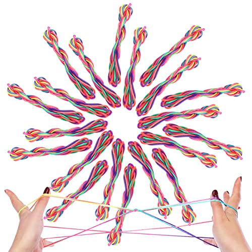 Saijer Fadenspiel Fingerspiel,20 Stück Rainbow Rope Stressabbau Geschicklichkeitsspiel Trendiger Regenbogen Optik Finger Twist Fadenspiel für Jungen Mädchen Schule Abspielen Geschenk(165x0.2CM) von Saijer