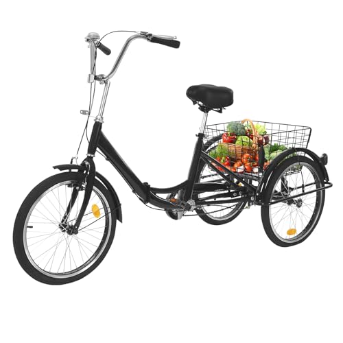 20 Zoll Dreirad für Erwachsene Zoll Fahrrad mit Korb 3 Rad Fahrrad 3 Rad Dreirad Faltbares mit 3 Rad für Klappbar HöHenverstellbar DreiräDer Senioren Jugendliche Max Belastung 120kg Schwarz von SailorMoon