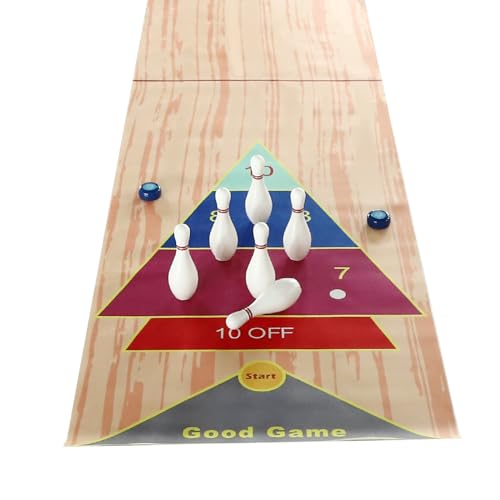 Shuffleboard Table-Top Game 3-in-1 Tisch Curling Spiel 1.68kg Shuffleboard Set mit 3.6*0.57m Bahnmatte, 8 Steinen 6 Bowlingflaschen,Curling-Spiel Tabletop Tischspiel für Indoor-Familienspiele von SailorMoon
