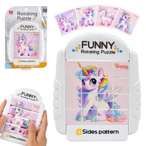 Drehbares 3D Puzzle,16 Teile 3D Puzzle Kinder Geduldspiele Schiebepuzzle Knobelspiele Einhorn Puzzle für Kinder für 3 4 5 6 Jahre Jungen Mädchen Kleine Geschenke für Kinder von Saituo Home