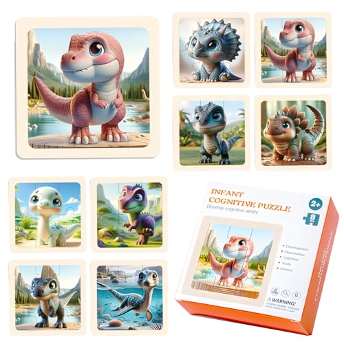 Mini Puzzle Kinder 8 Stücke,Kinderpuzzle ab 3 Steckpuzzle Holz Jahre Lernspielzeug Kinderpuzzle ab 2 3 4 5 Jahre Junge Mädchen(Dino Puzzle) von Saituo Home