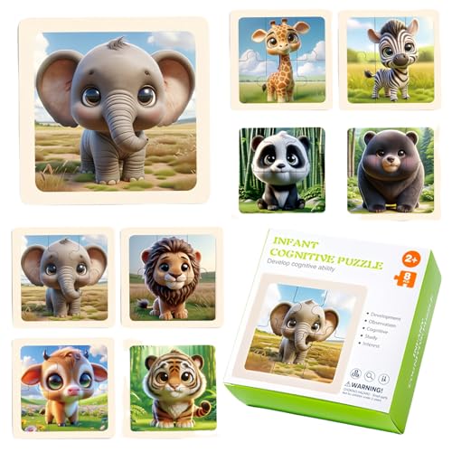 Mini Puzzle Kinder 8 Stücke,Mini Puzzle Kinderpuzzle ab 3 Steckpuzzle Holz Jahre Lernspielzeug Kinderpuzzle ab 2 3 4 5 Jahre Junge Mädchen(wildtiere) von Saituo Home