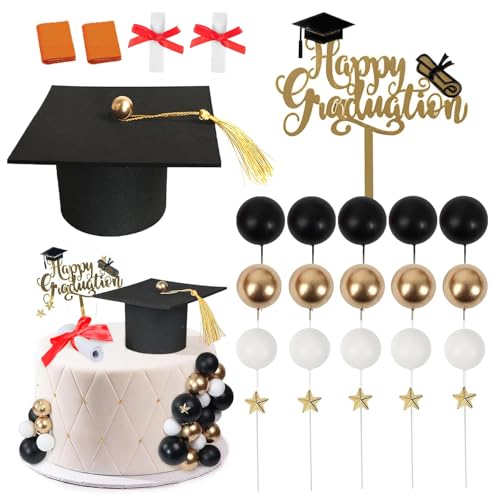 Saituo Home 19 Stück Graduation Cake Topper Fünfzackiger Stern Tortendeko Rund Metall Graduation Deko Schriftrolle Geeignet Tischdekorationen Kuchen Desserts Abschlussfeiern aller Stufen von Saituo Home
