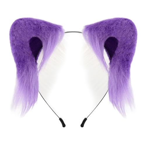 Saiyana Pelzige Plüschkatzen Ohren Hairhoop Weich handgefertigtes Haarstyling -Accessoire für Halloween Rollenspiel Party Kostüm(Dunkelviolettweiß) von Saiyana