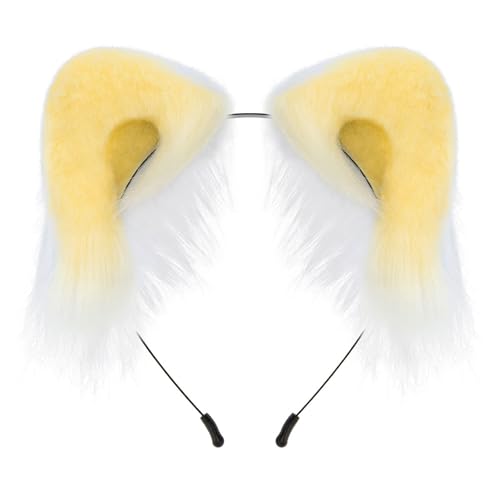 Saiyana Pelzige Plüschkatzen Ohren Hairhoop Weich handgefertigtes Haarstyling -Accessoire für Halloween Rollenspiel Party Kostüm(Gelb weiß) von Saiyana
