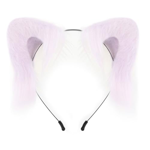Saiyana Pelzige Plüschkatzen Ohren Hairhoop Weich handgefertigtes Haarstyling -Accessoire für Halloween Rollenspiel Party Kostüm(Hellviolettweiß) von Saiyana