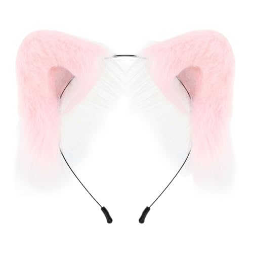 Saiyana Pelzige Plüschkatzen Ohren Hairhoop Weich handgefertigtes Haarstyling -Accessoire für Halloween Rollenspiel Party Kostüm(Rosa Weiß) von Saiyana