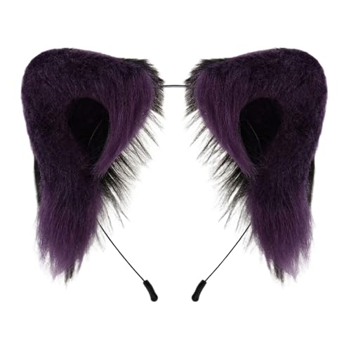 Saiyana Pelzige Plüschkatzen Ohren Hairhoop Weich handgefertigtes Haarstyling -Accessoire für Halloween Rollenspiel Party Kostüm(Schwarz Lila) von Saiyana